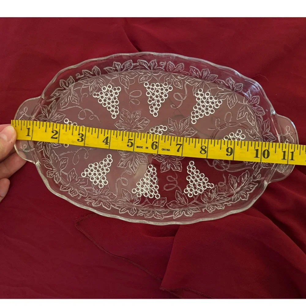 Vintage Anchor Hocking Clear Glass Grape Vine Snack Trays Set of 4 Oval